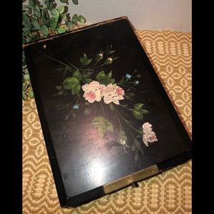 Vintage hand painted wood box with brass hinges